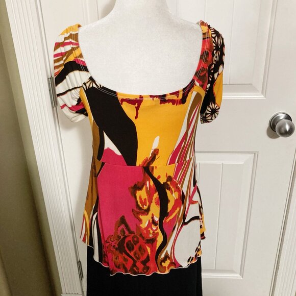 CLIENTELE Leopard floral abstract print v-neck short sleeve top ~ LARGE XL shirt - Picture 14 of 14